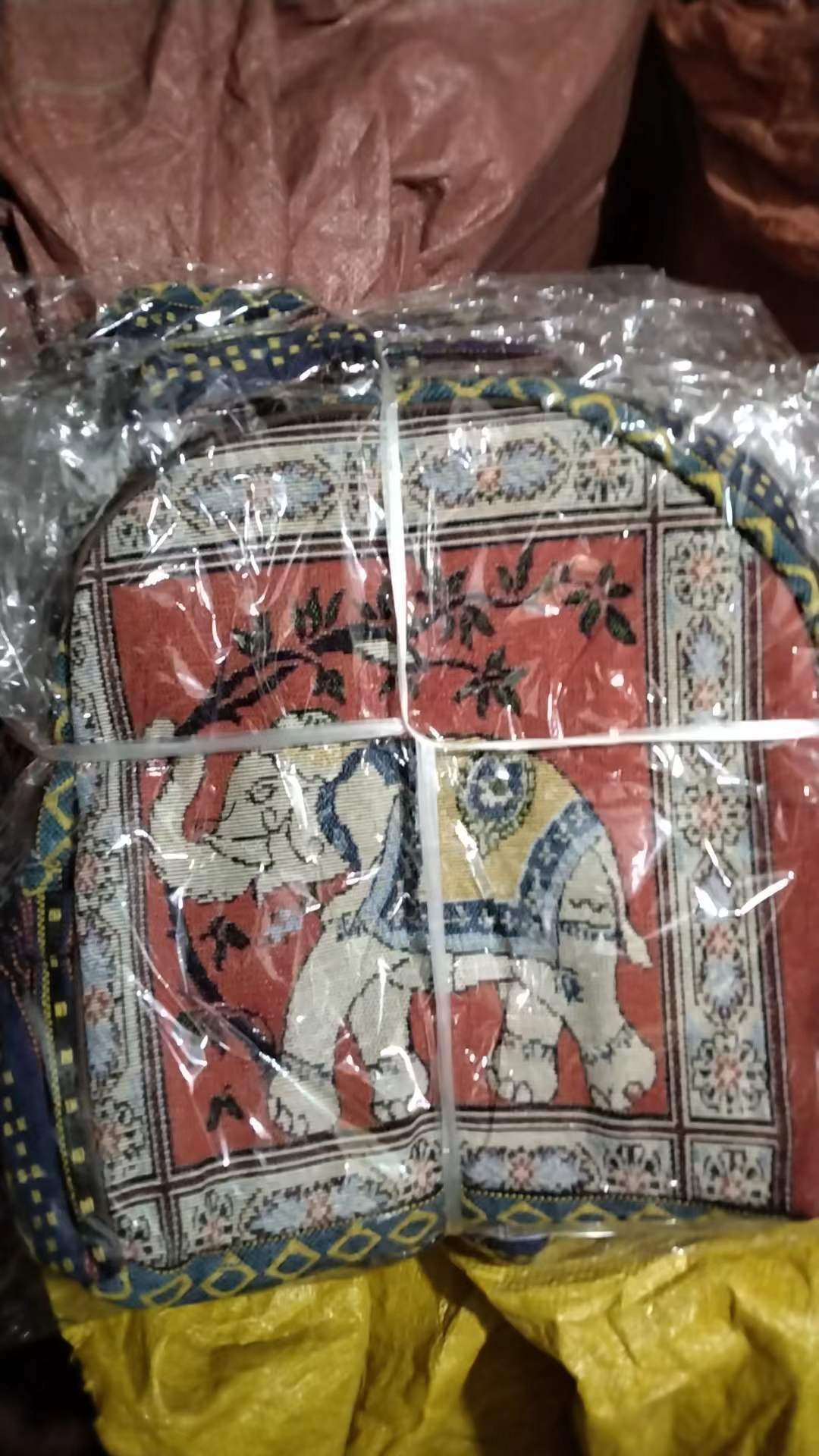 Style Gold Silk Embroidered Elephant National Backpacks