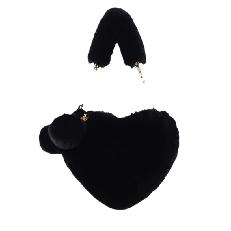 Women's Winter Versatile Korean Style Heart Shape Ball Handbags