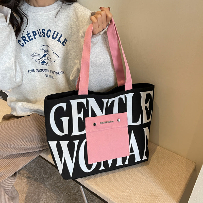 Large Capacity Letter Printing Hand-held Canvas Shoulder Bags