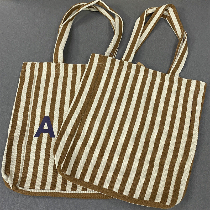 Creative Vertical Stripe Shopping Unisex Canvas Handbags