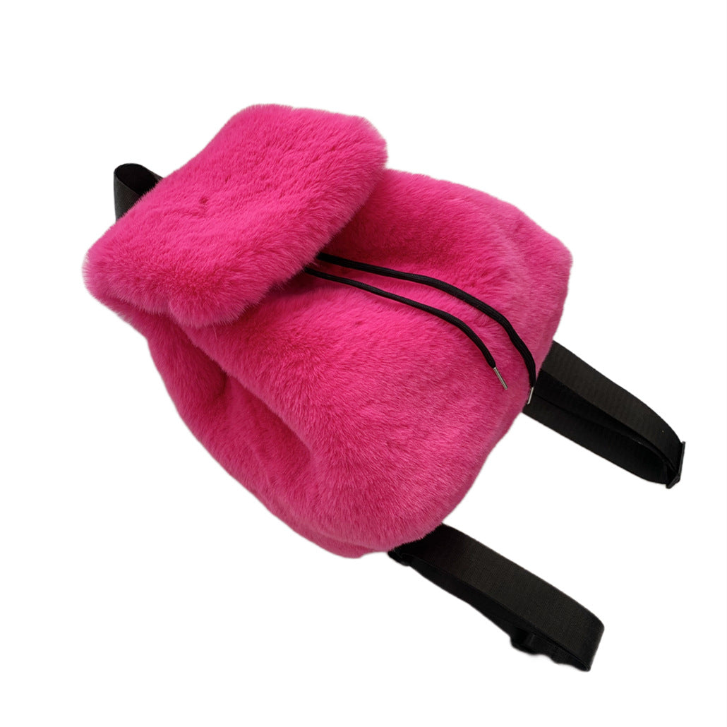Plush Faux Rabbit Fur Large Capacity Drawstring Leopard Print Handbags