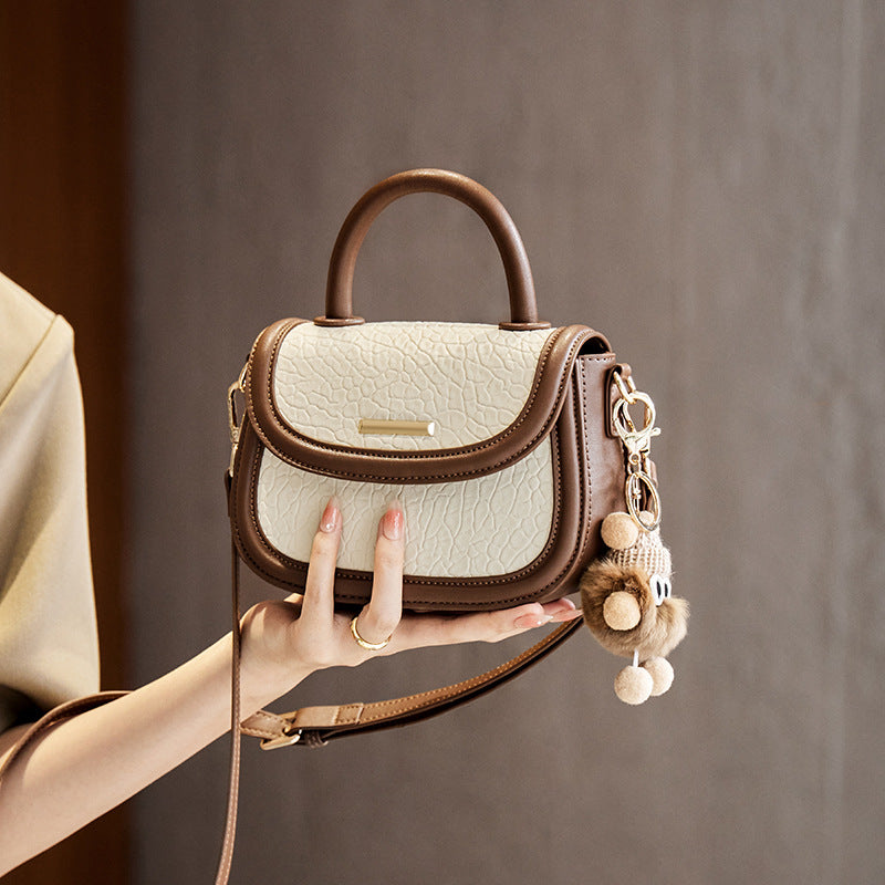 New Women's Contrast Color Saddle Leather Handbags