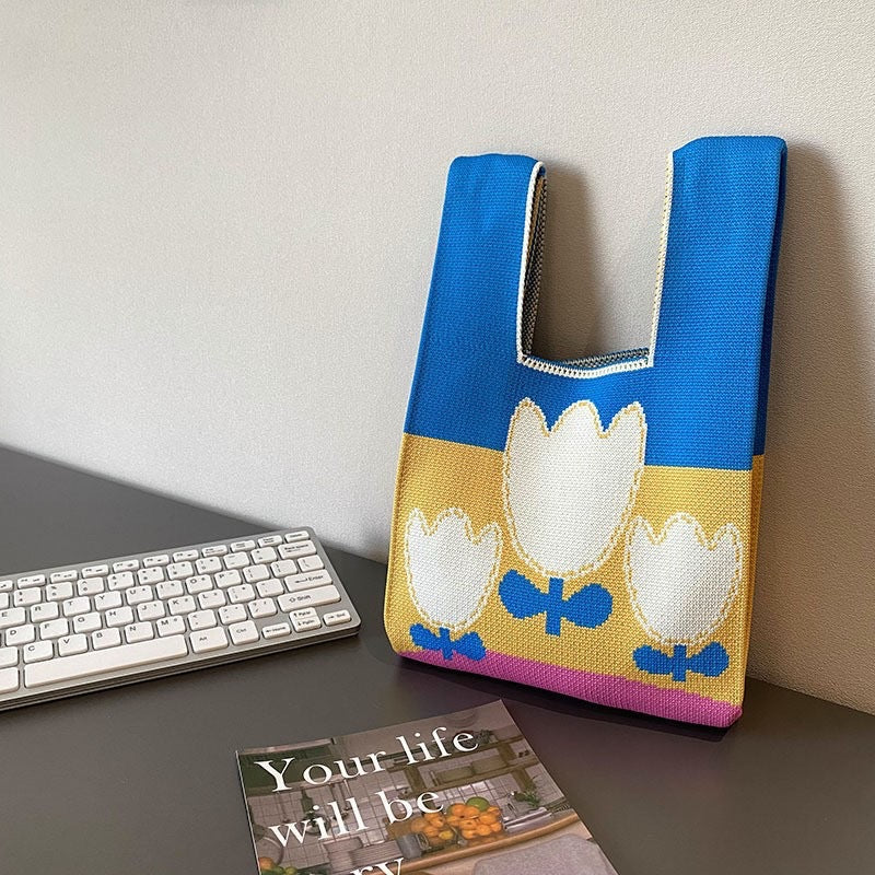 Women's Knitted Wool Version Hand Carrying Box Handbags