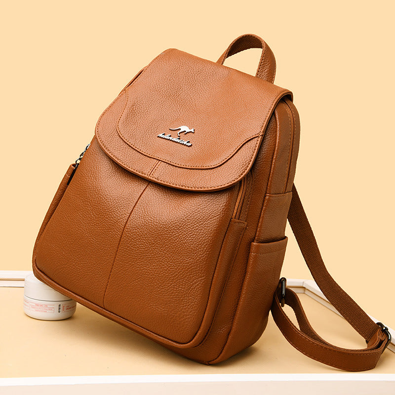 Women's Leather Tactile Feel Fashion Korean Large Backpacks