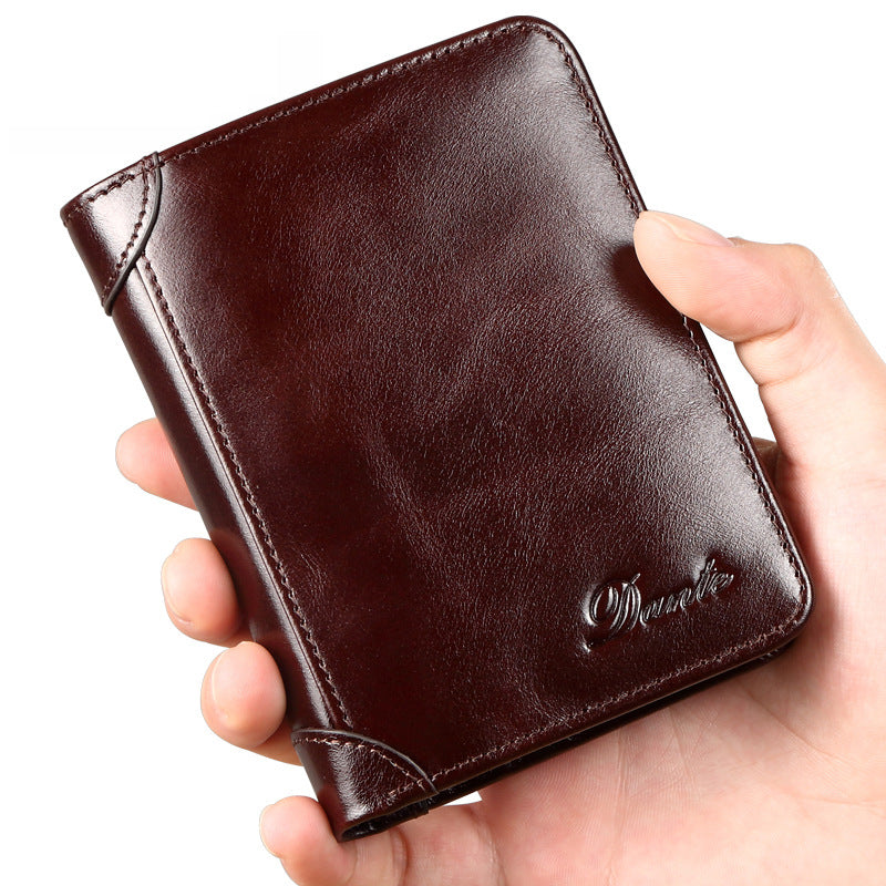 Men's Genuine Leather Oil Wax First Layer Cowhide Men's Wallets