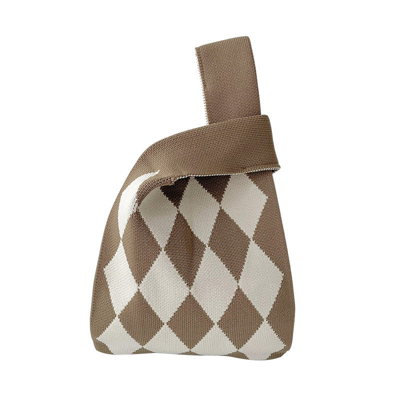 Vest Knitted Black White Rhombus Single Shoulder Bags