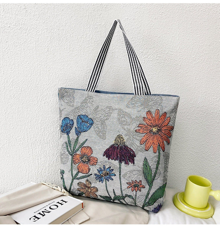 Women's Portable Canvas Artistic Embroidered Retro Shoulder Bags