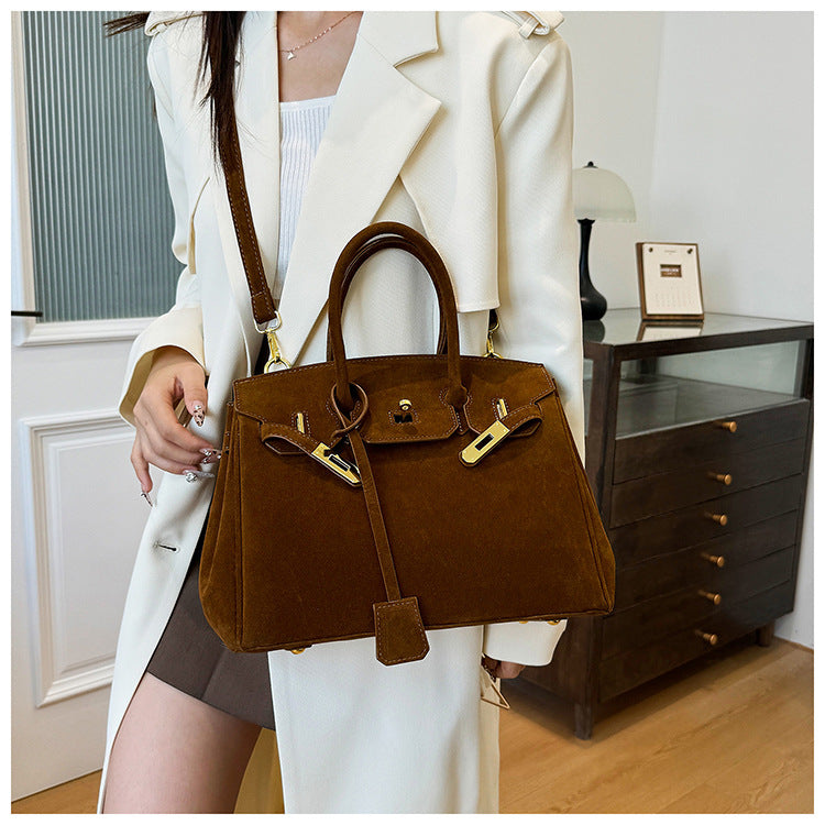 Women's Retro Trendy Kelly Advanced Texture Suede Shoulder Bags