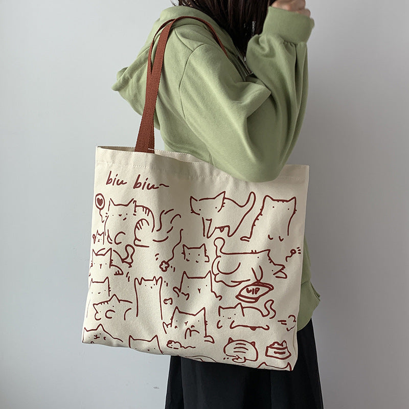 Women's Design Cute Animal Illustration Artistic Retro Large Capacity Shoulder Bags