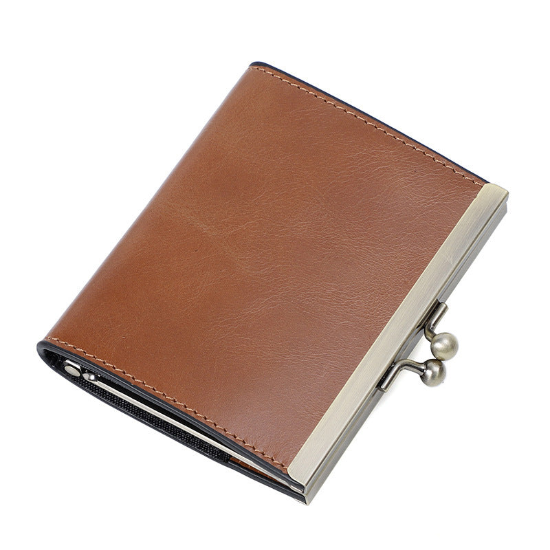 Women's First Layer Oil Wax Leather Sleeve Card Holder