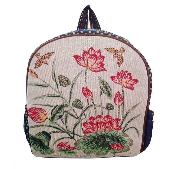 Style Gold Silk Embroidered Elephant National Backpacks
