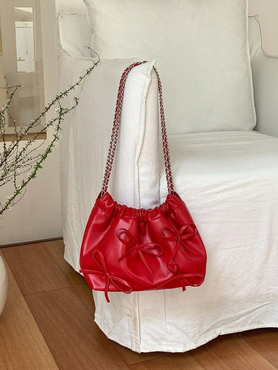 Chain Female Niche Soft Leather Pleated Shoulder Bags