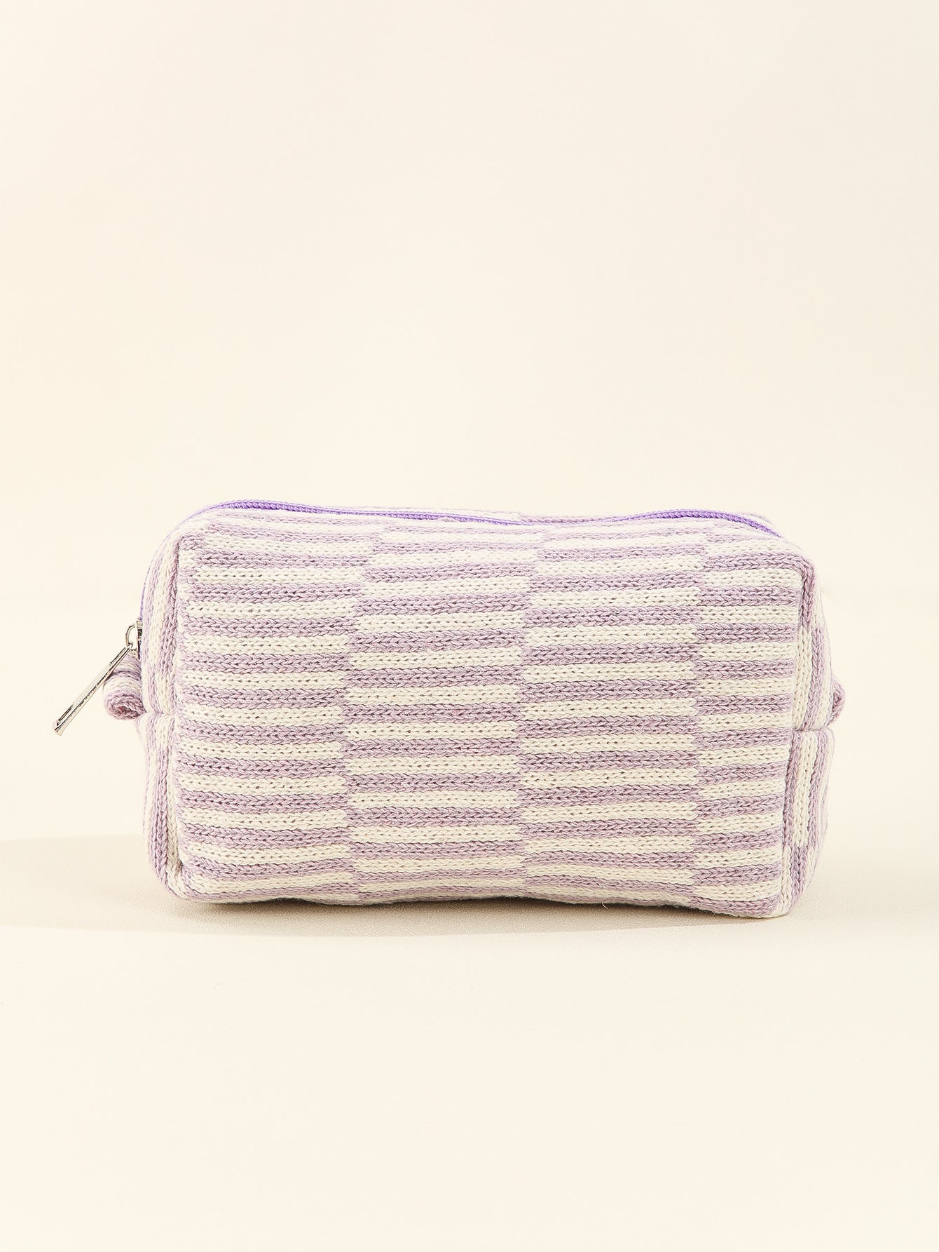 Wool Knitted Large Capacity Striped Color Matching Plaid Cosmetic Bags