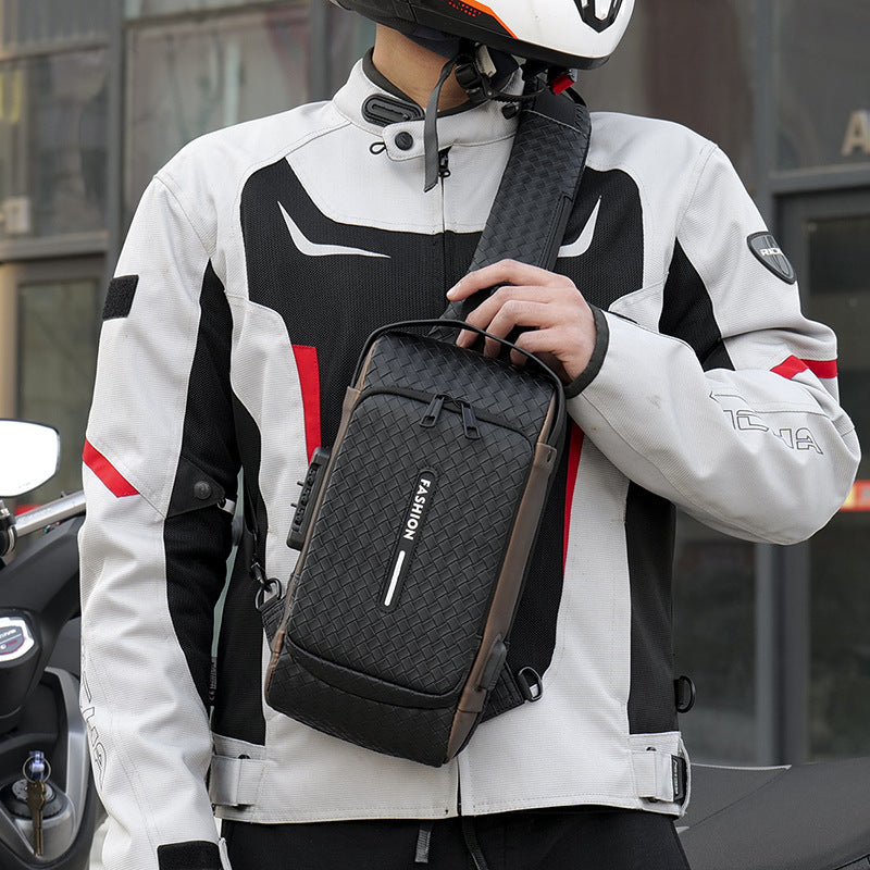 Men's Weaving Motorcycle Large Capacity Charging Men's Chest Bags