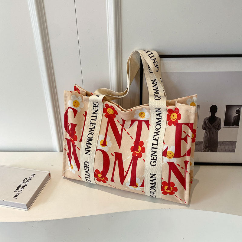Women's Canvas Large Capacity Letter Fashion Shoulder Bags