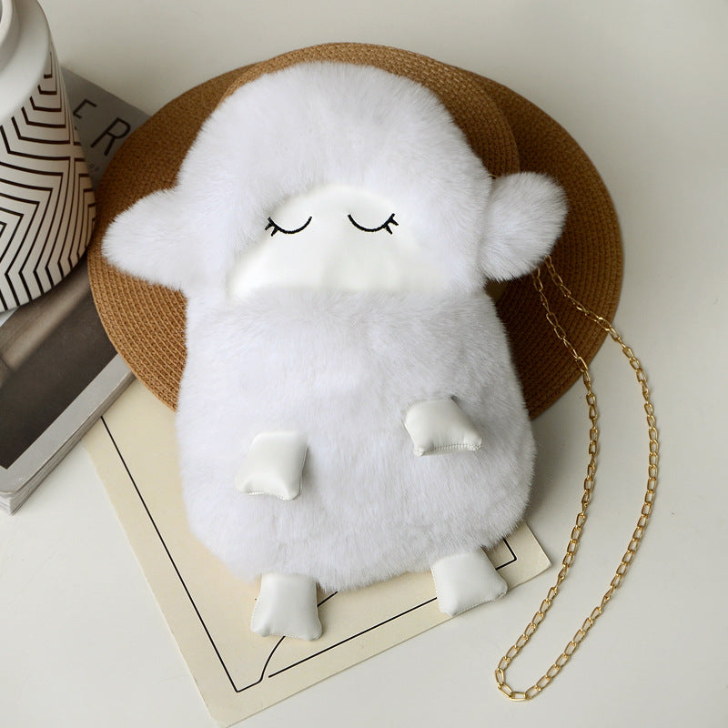 Women's Cute Lamb Fashion Furry Mobile Shoulder Bags