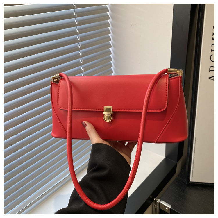 Women's Large Capacity French Solid Color Single Lock