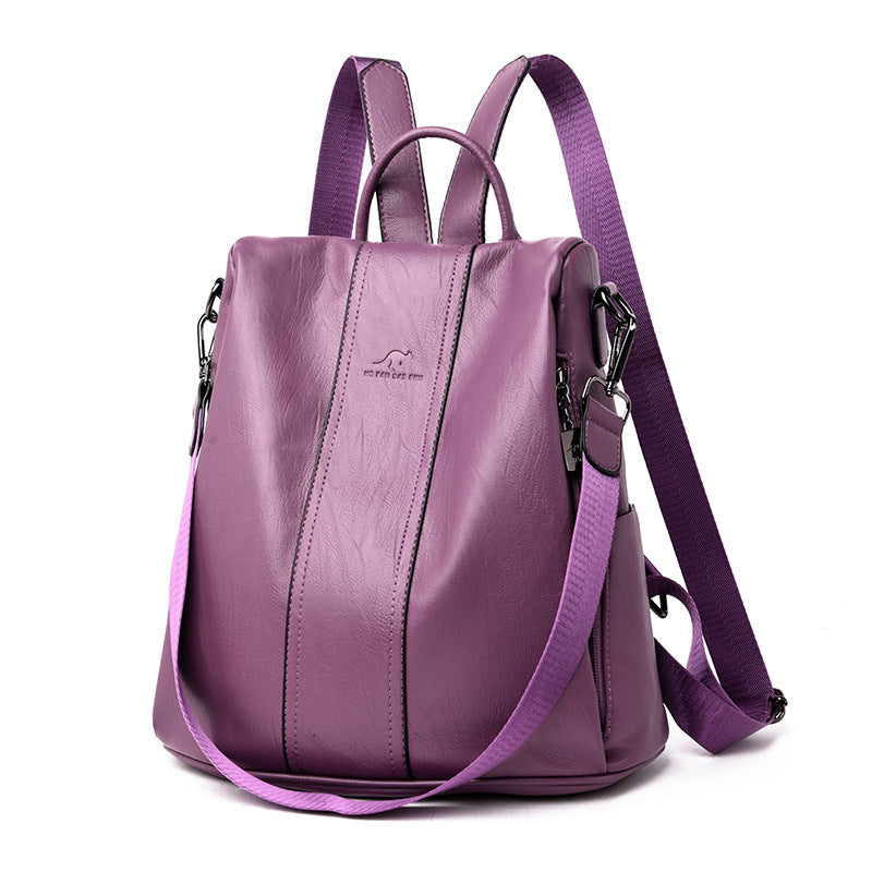 Women's Female Versatile Large Capacity Soft Leather Backpacks