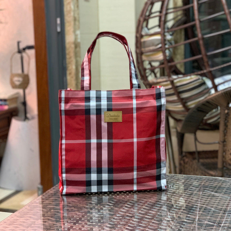 Oxford Cloth Fashion Plaid Waterproof Portable Handbags