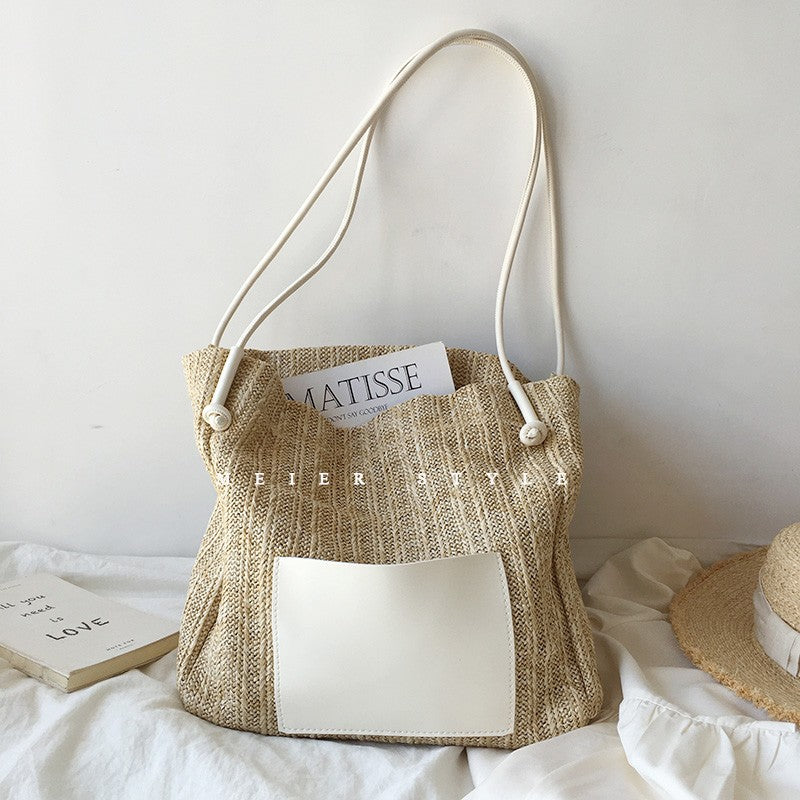 Vintage Weave Vacation Style Straw Large Shoulder Bags