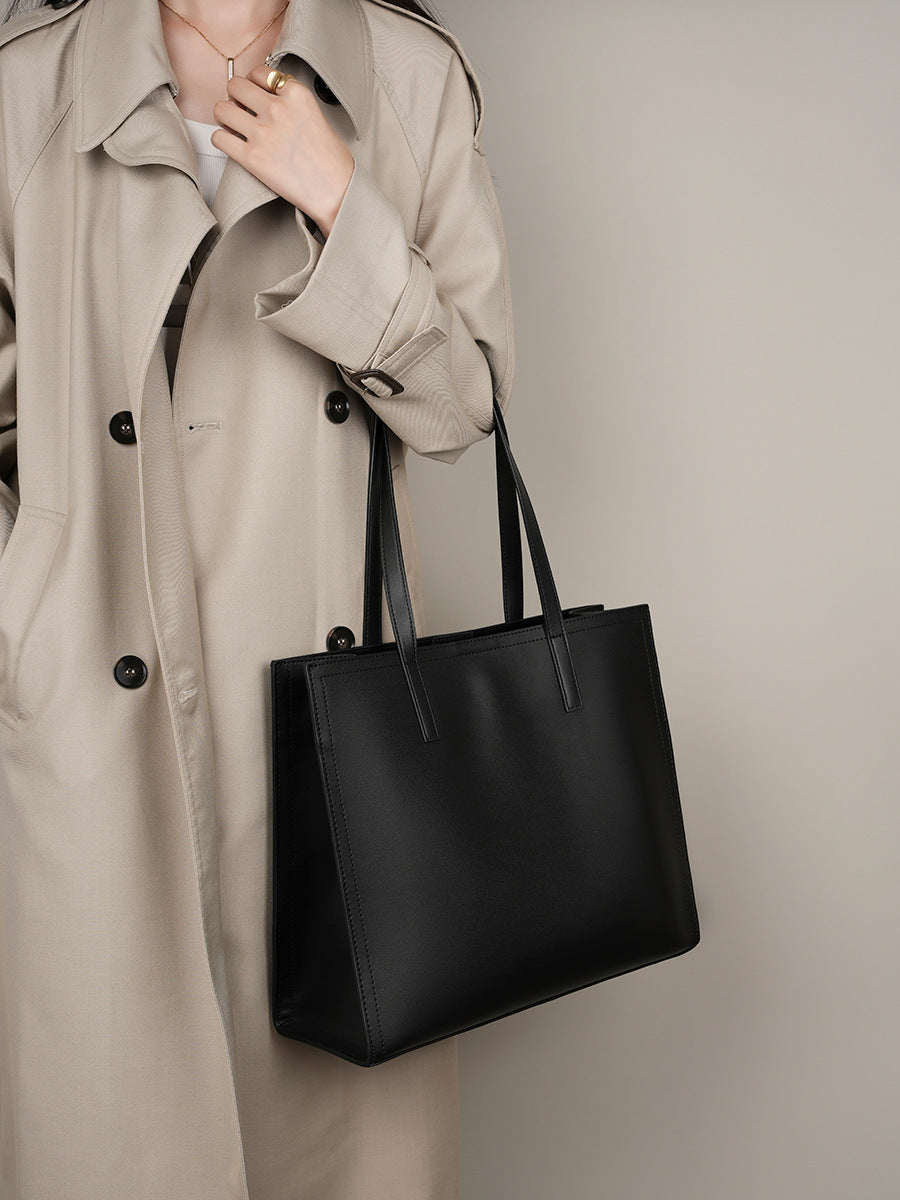 Women's Niche Leather Large Capacity Computer Black Handbags