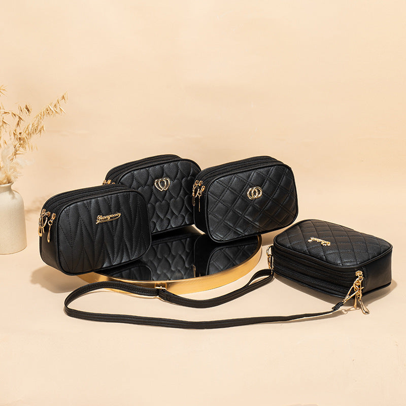 Fashion Simple Diamond Plaid Heart-shaped Wave Crossbody Bags