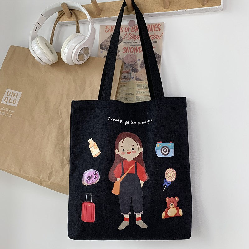 Canvas Female Cute Literary Fresh Cartoon Large Shoulder Bags