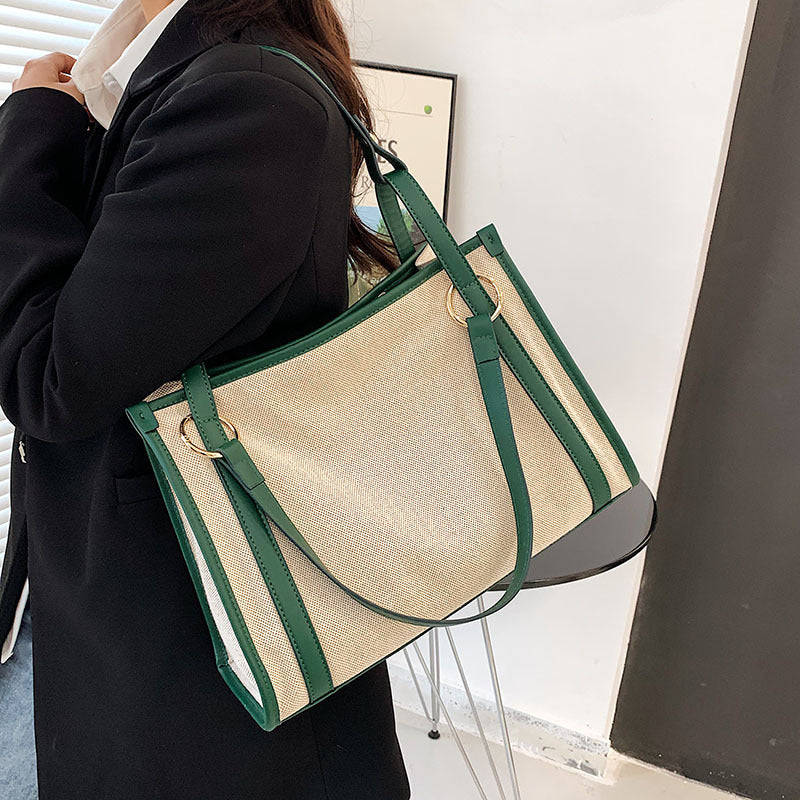 Trendy Women's Underarm Canvas Contrast Color Shoulder Bags