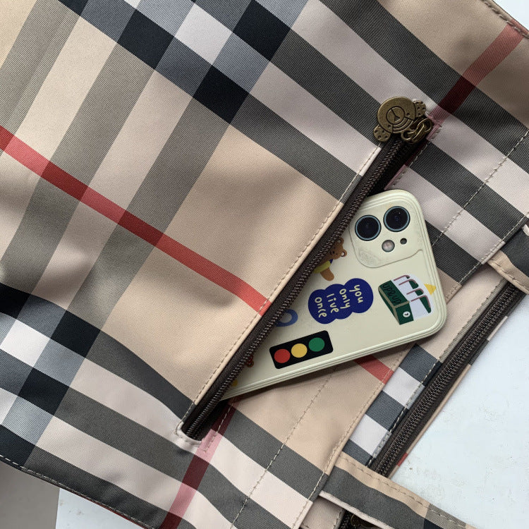Oxford Cloth Fashion Plaid Waterproof Portable Handbags