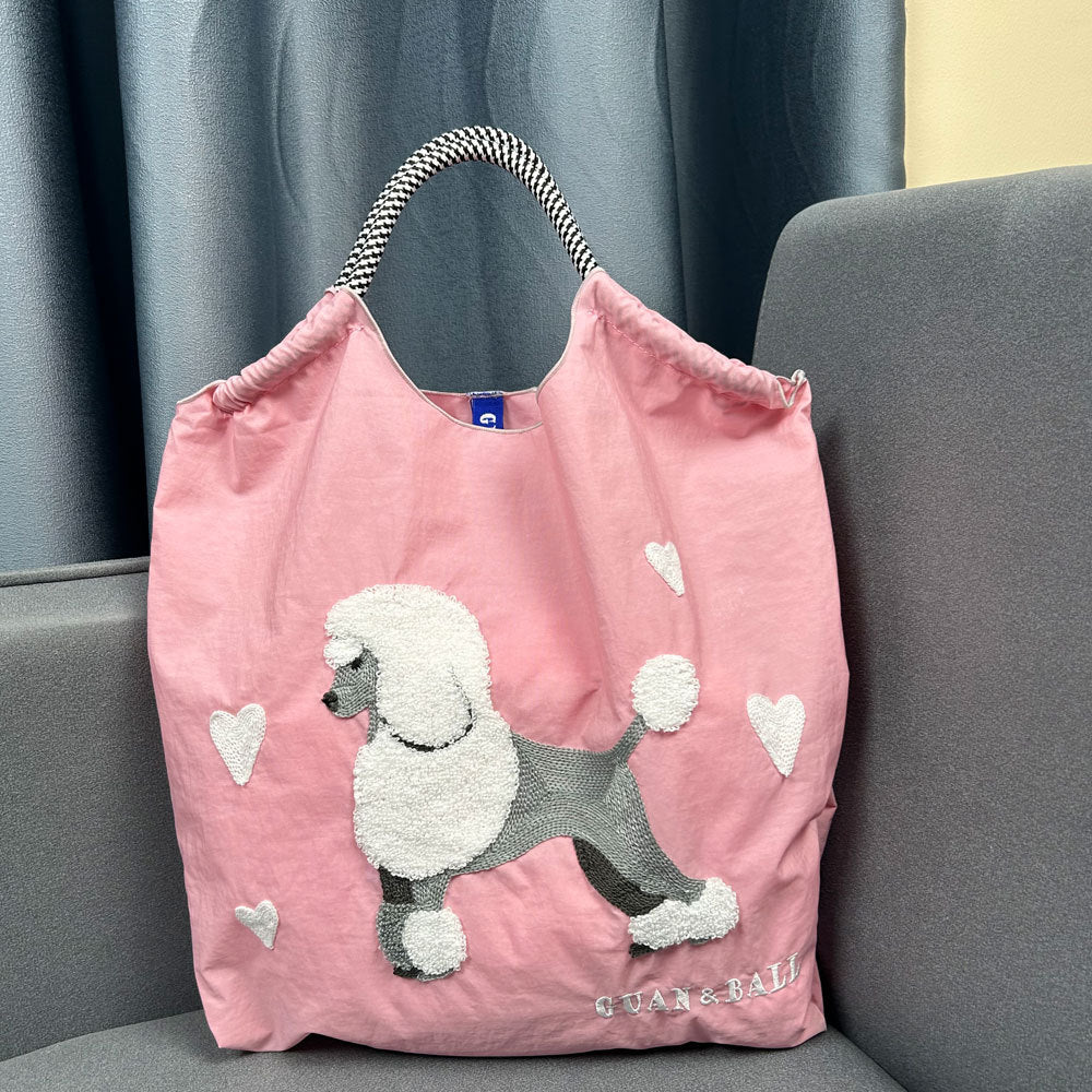 Women's Poodle Embroidered Shopping Cute Large Capacity Bags