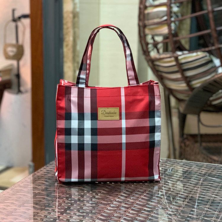 Oxford Cloth Fashion Plaid Waterproof Portable Handbags