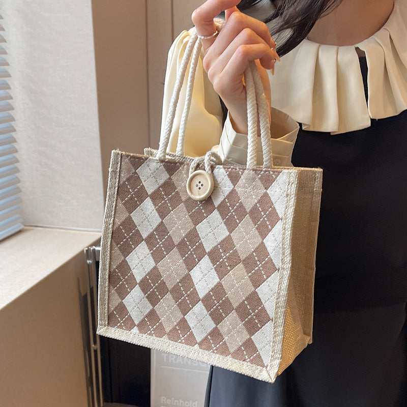 Lunch Box Canvas Female Single Rhombus For Handbags