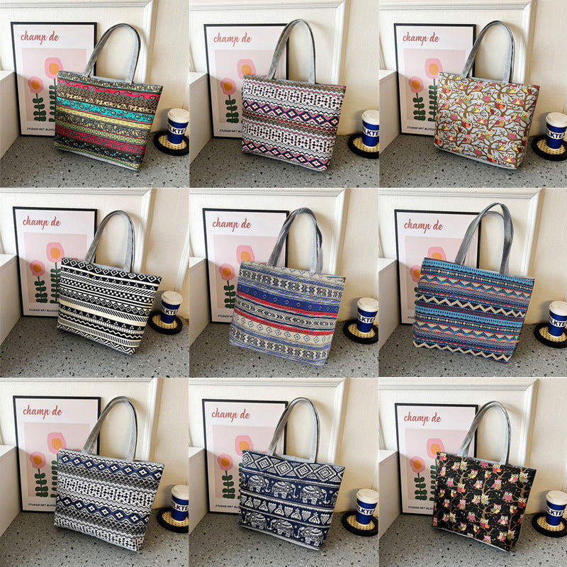 Women's Canvas Vintage Printed Big Artistic Shoulder Bags