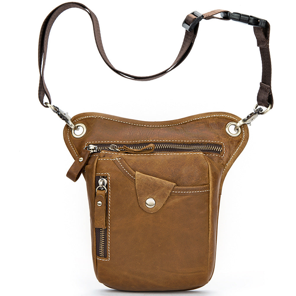 Men's Denim Genuine Leather Leg Cowhide Motorcycle Men's Waist Packs