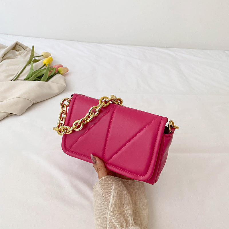 Women's Fashion Solid Color Simple Texture Chain Bags