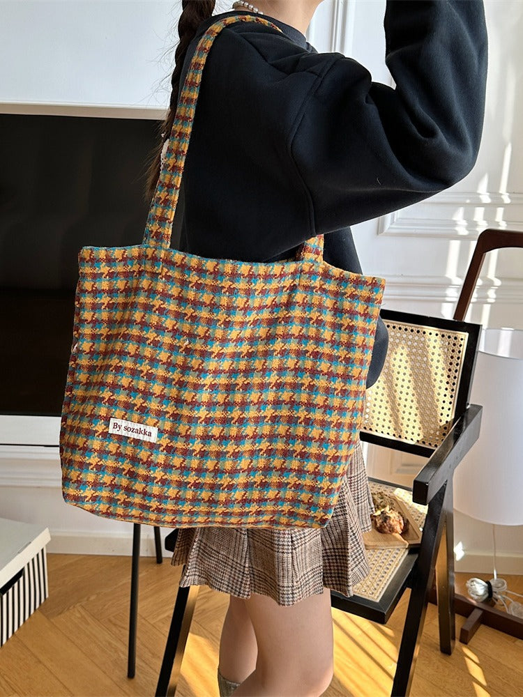 Women's Korean Style Canvas Woolen Large Capacity Shoulder Bags