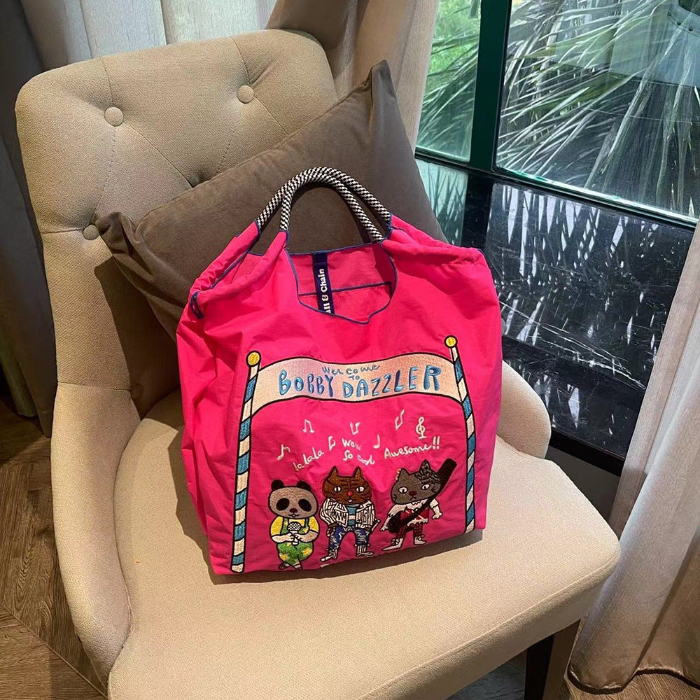 Homemade Shopping Nylon Cloth Embroidery Flower Bags