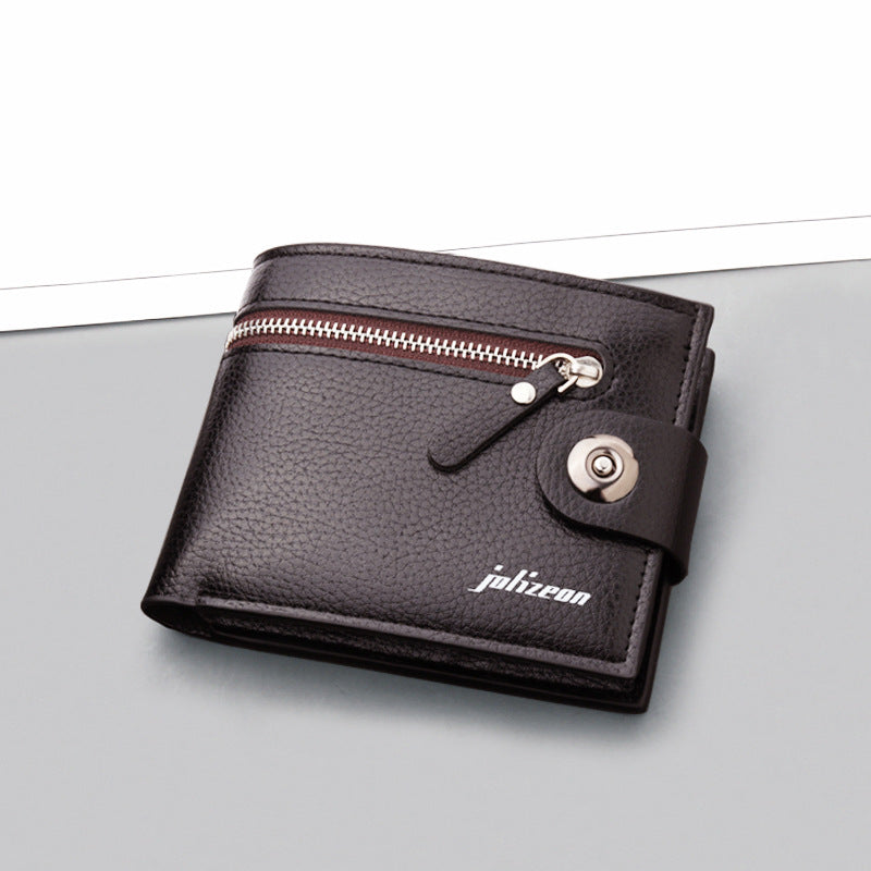 Men's Magnetic Snap Short With Zipper Pocket Folding Men's Wallets