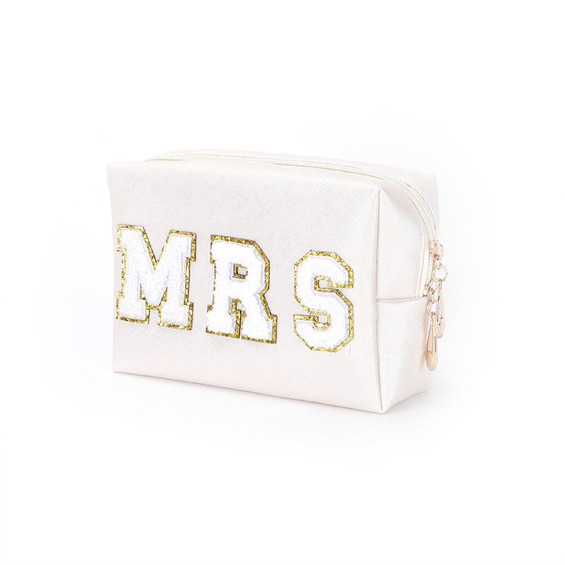 Embroidery Lettered Make-up Chenille Waterproof Large Makeup Bag