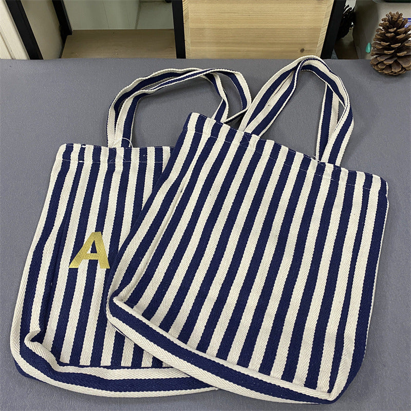 Creative Vertical Stripe Shopping Unisex Canvas Handbags