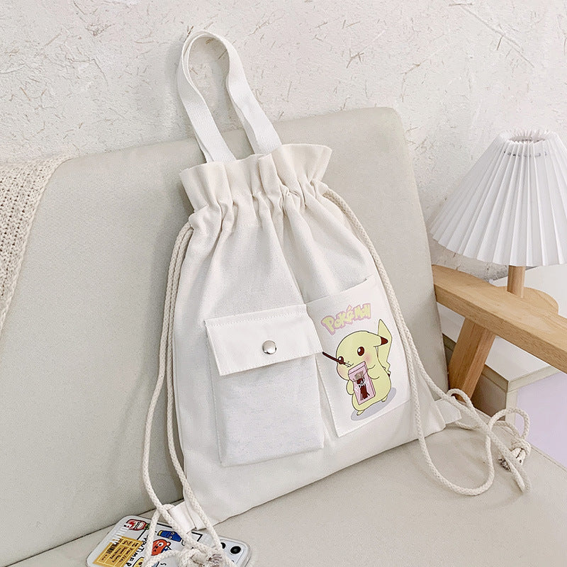 Drawstring Canvas Creative Fresh Female Portable Backpacks