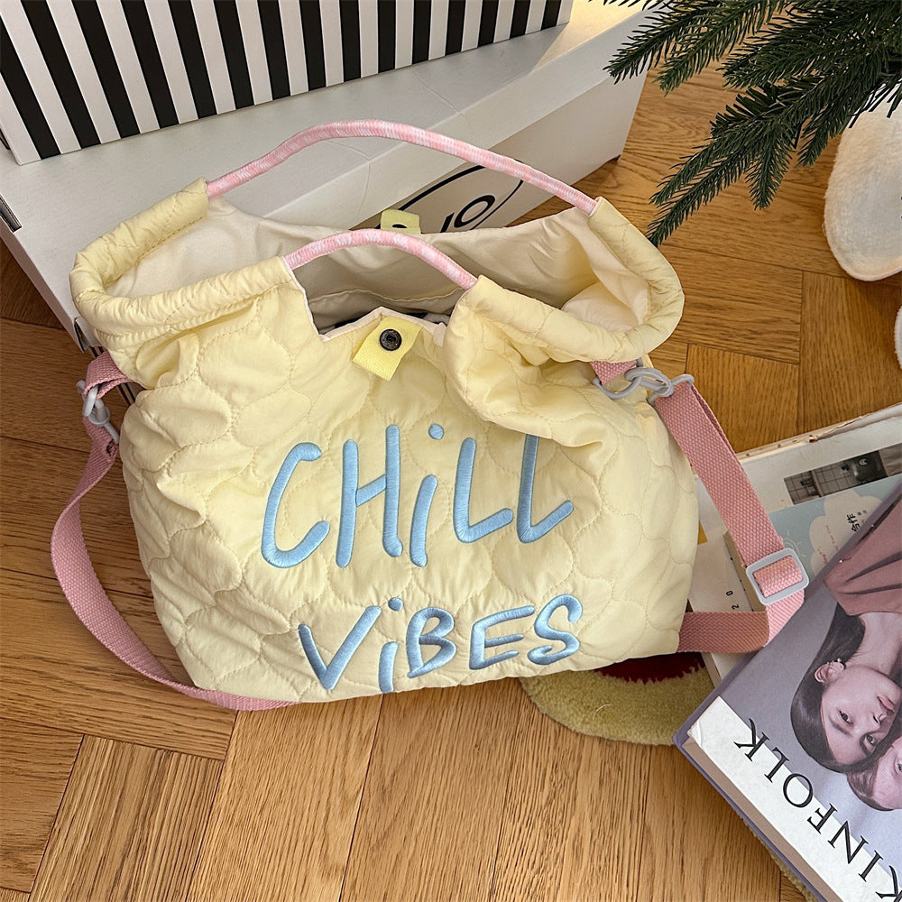 Korean Style Letter Embroidery Quilted Lightweight Handbags