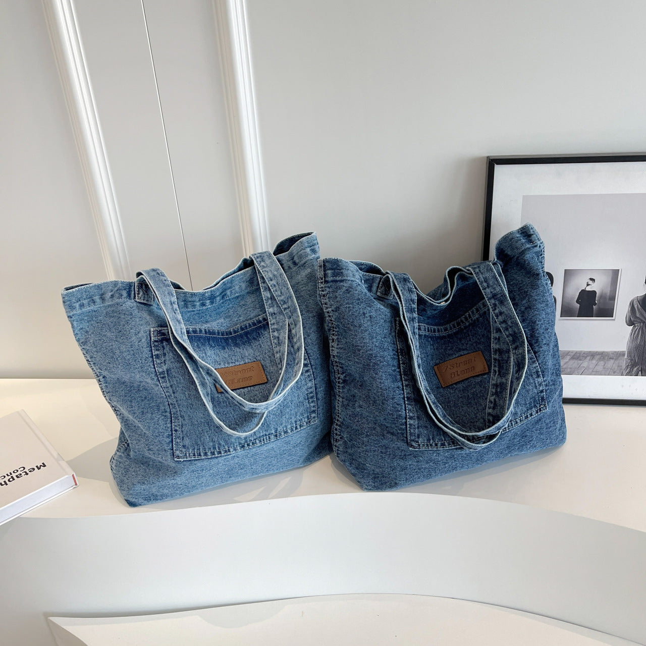 Idle Style Vintage Denim Embossed Letter Bags