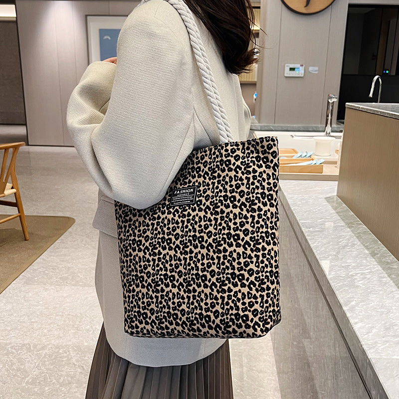Women's Portable Canvas Fashion Leopard Print Artistic Unique Bucket Bags