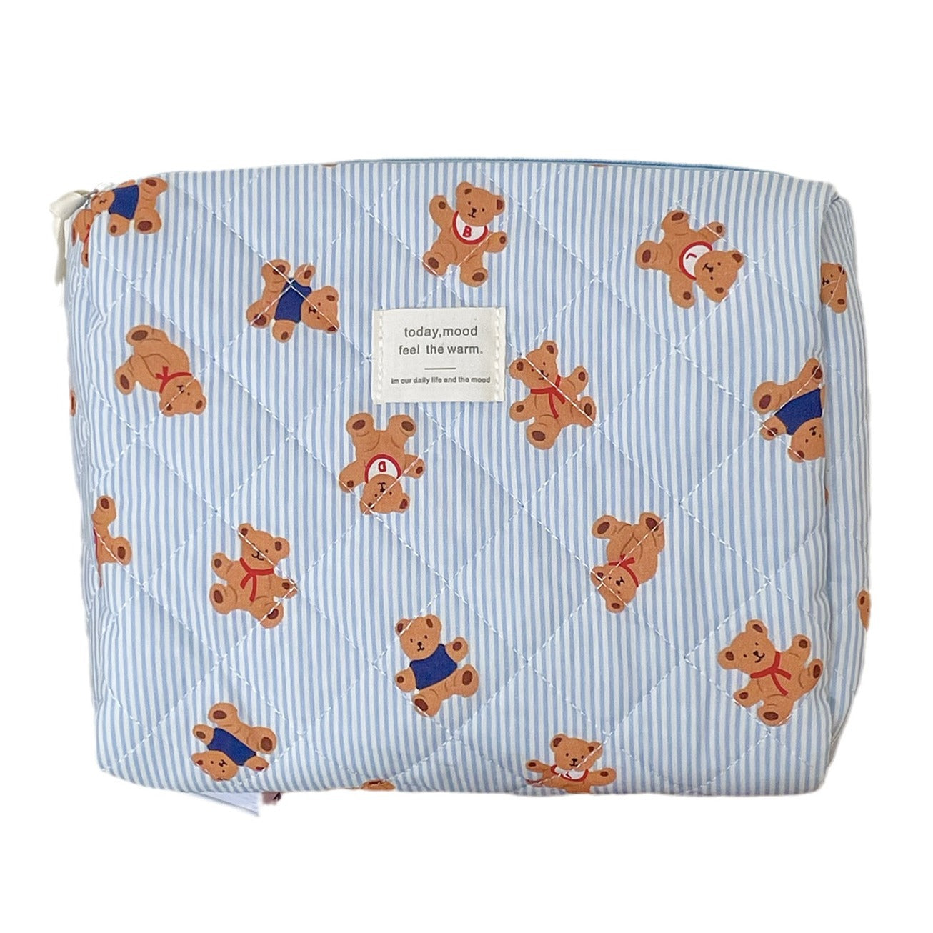 Blue Striped Bear Cartoon Girlish Portable Large Capacity Cosmetic Bags