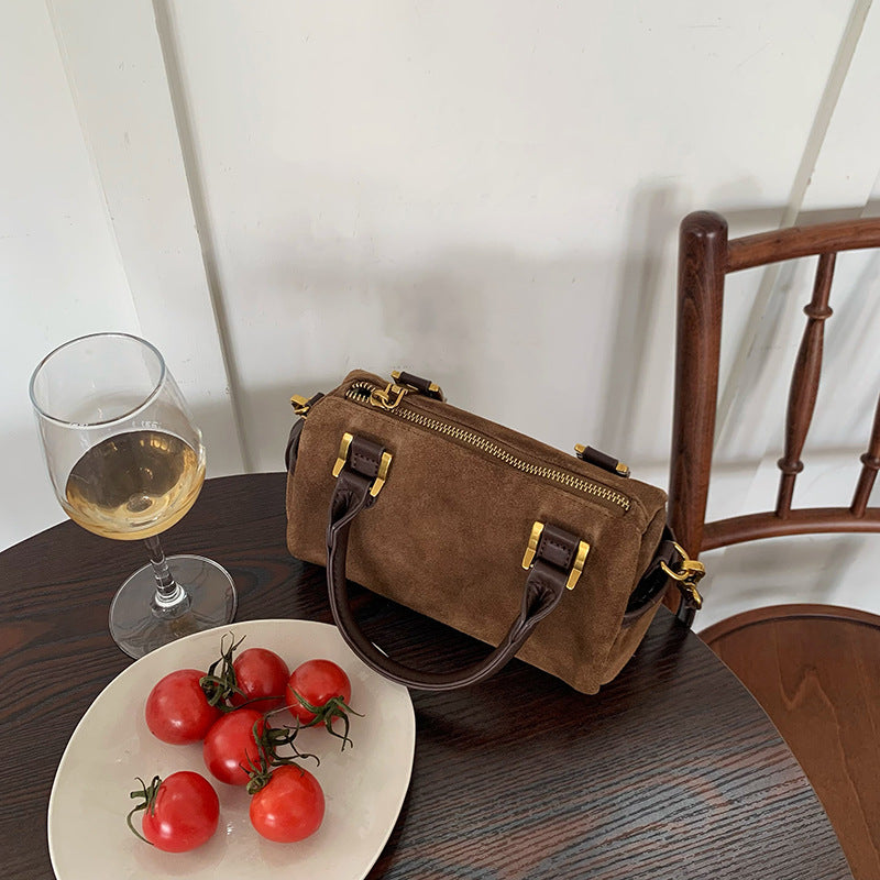 Korean Style Vintage Suede Pillow Boston Crossbody Bags