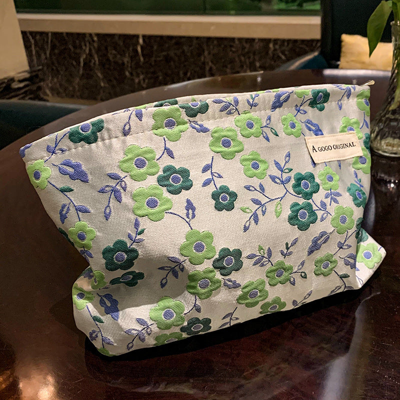 Embossed Flower Literary Printing Buggy Large Capacity Portable Toiletry Canvas Bags