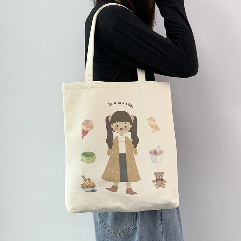 Canvas Female Cute Literary Fresh Cartoon Large Shoulder Bags