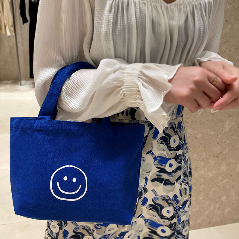 Women's Canvas Cute Smiley Face Simple Lunch Handbags