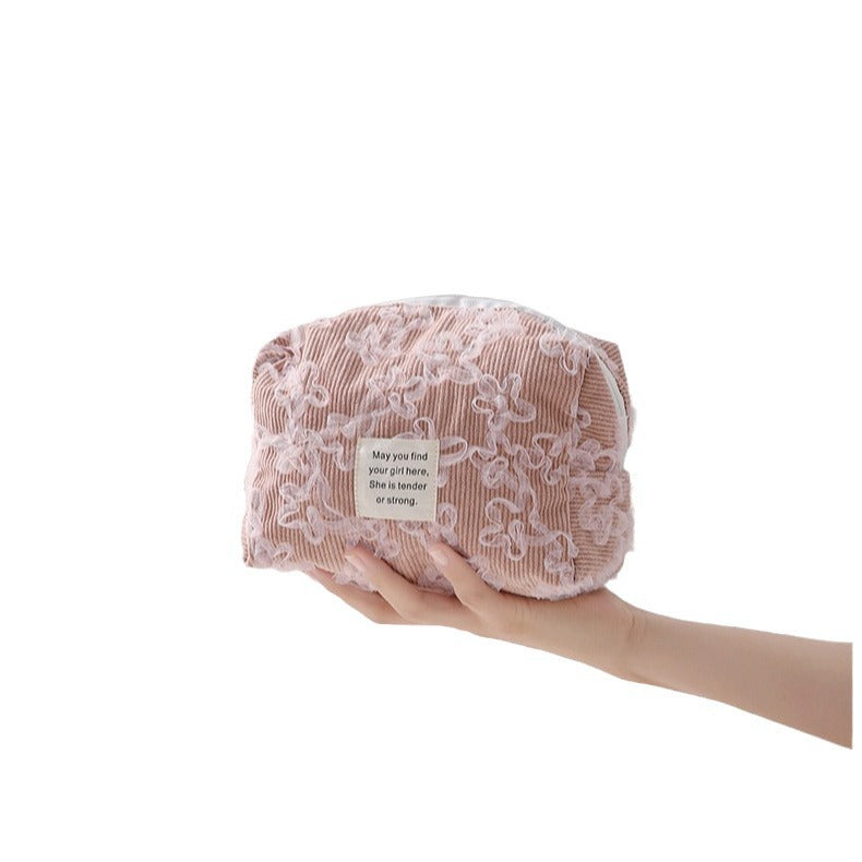 Three-dimensional Lace Embroidery Corduroy Good-looking Storage Handbags